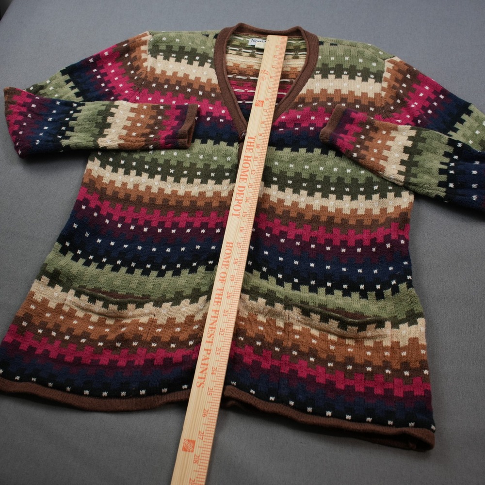 Vintage NorthStyle Geometric Knit Cardigan Sweater M Buttons Pockets Ramie Blend - Picture 5 of 10